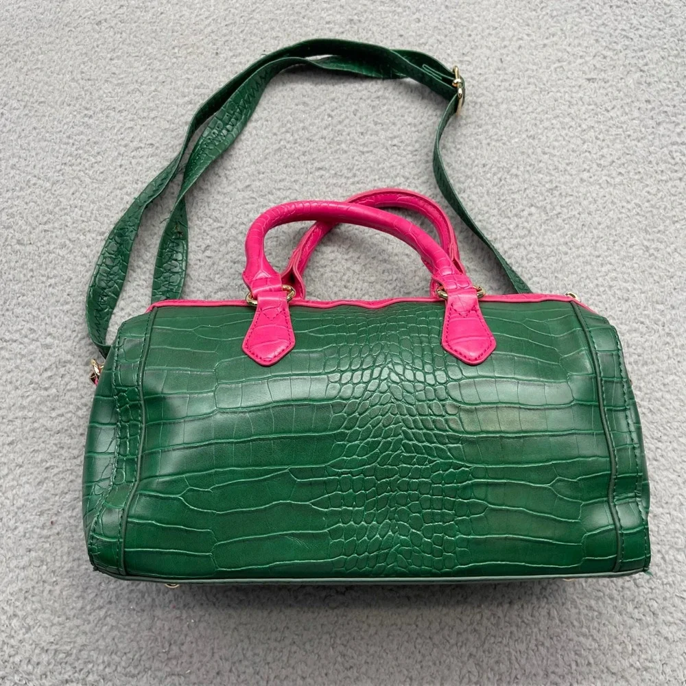 Alpha Kappa Alpha Sorority AKA Pink Green Croc Embossed Satchel Crossbody Bag